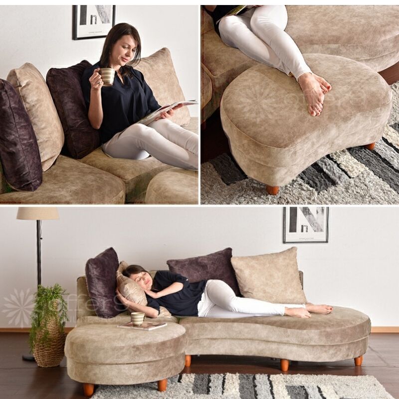 カウチソファー 曲線 3人掛け ソファセット スツール オットマン