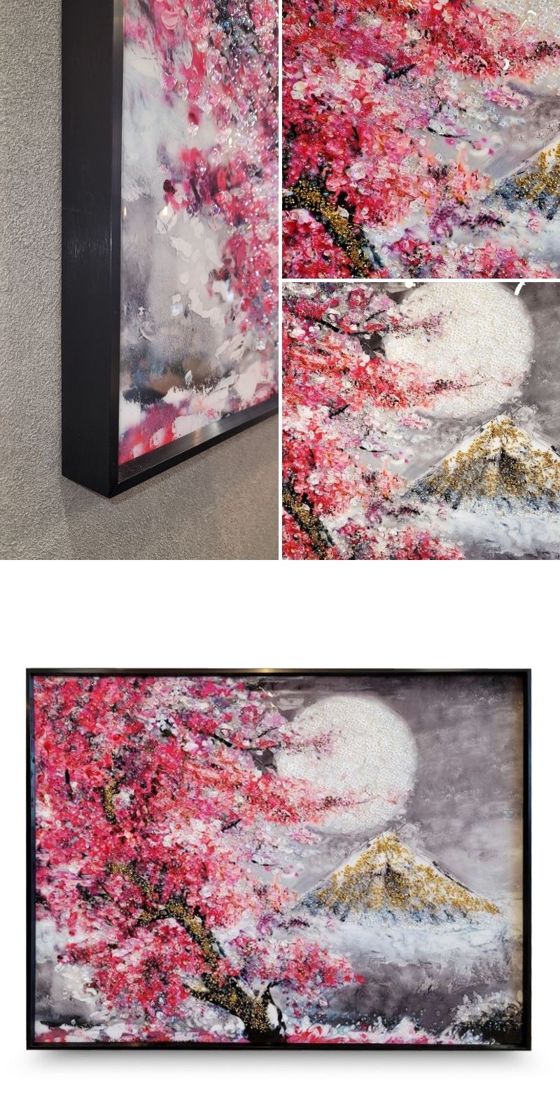 アートパネル 水晶絵 アートフレーム 壁掛け パネル 桜 月 山
