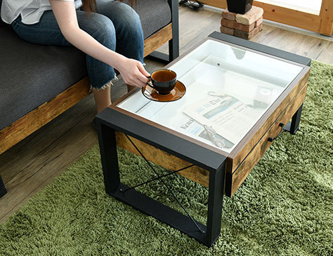 【ハンドメイド】男前カフェテーブル センターテーブル（ブルックリン） 大特価！】ローテーブル おしゃれ 木製 リビングテーブル