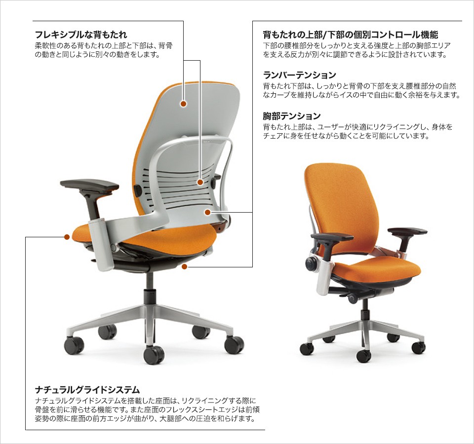 オフィスチェア Steelcase リープ APモデル Leap 張地ブラック 背座