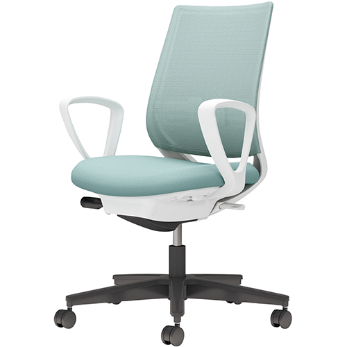オフィスチェア コクヨ チェア ミトラ2 ブラック脚 スタンダードバック 肘有 ランバーサポート有 メッシュ ホワイトグレー ポリウレタン巻キャスター C04-B152MU_3