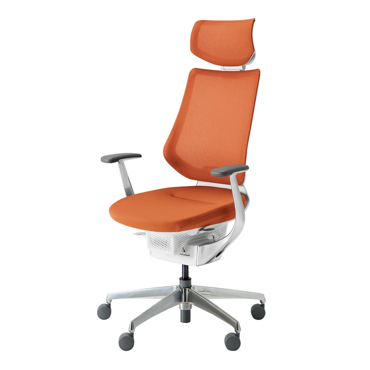 オフィスチェア コクヨ チェア イング ing メッシュ ヘッドレスト付 ホワイトシェル アルミポリッシュ脚 アルミ肘 ウレタンキャスター CR-GA3445E1_11
