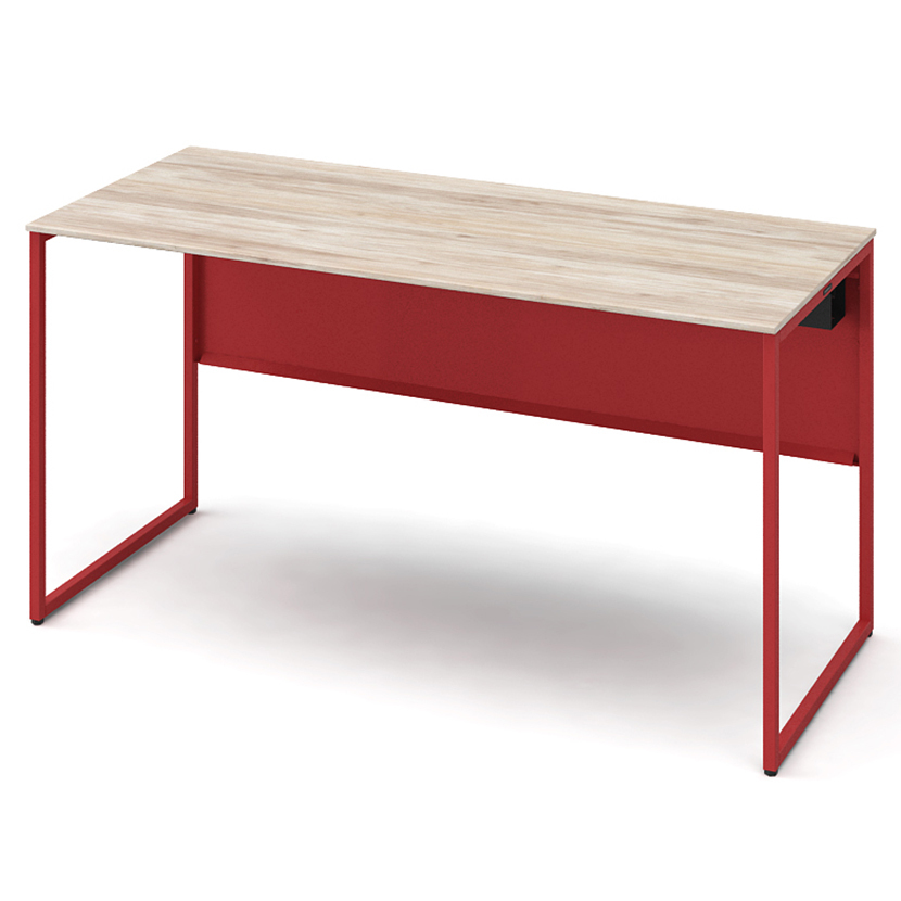 オカムラ ソリスト Soliste スタンダードタイプ 平机 フレーム脚オレンジレッド メラミン天板ティンバーウッド 幅1400×奥行600×高さ720mm 3K20ND_4