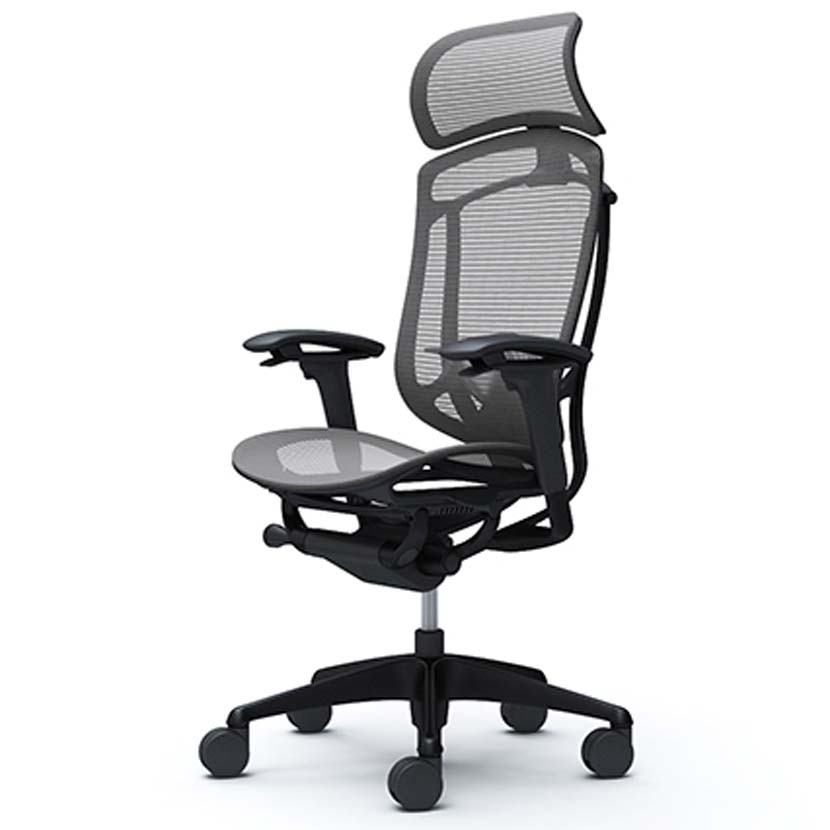 オフィスチェア オカムラ コンテッサ セコンダ ContessaII エクストラハイ 座メッシュ ブラックフレーム ブラックボディ ランバーサポート付 CC85MSの画像
