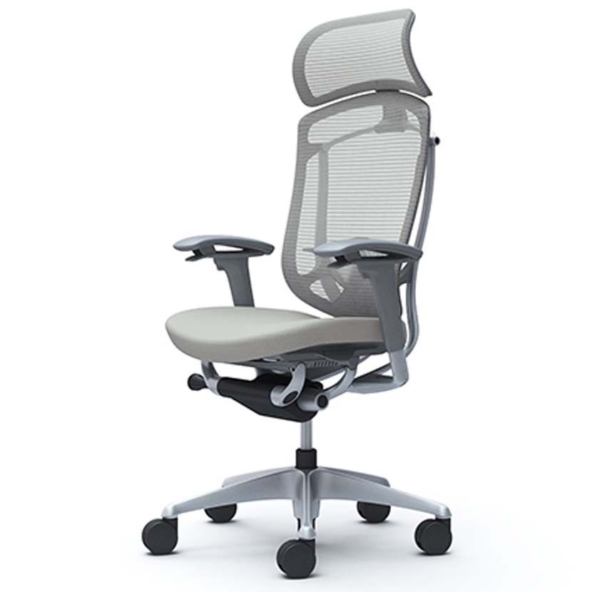 オフィスチェア オカムラ コンテッサ セコンダ ContessaII エクストラハイ 座クッション シルバーフレーム グレーボディ ランバーサポート付 CC87GEの画像