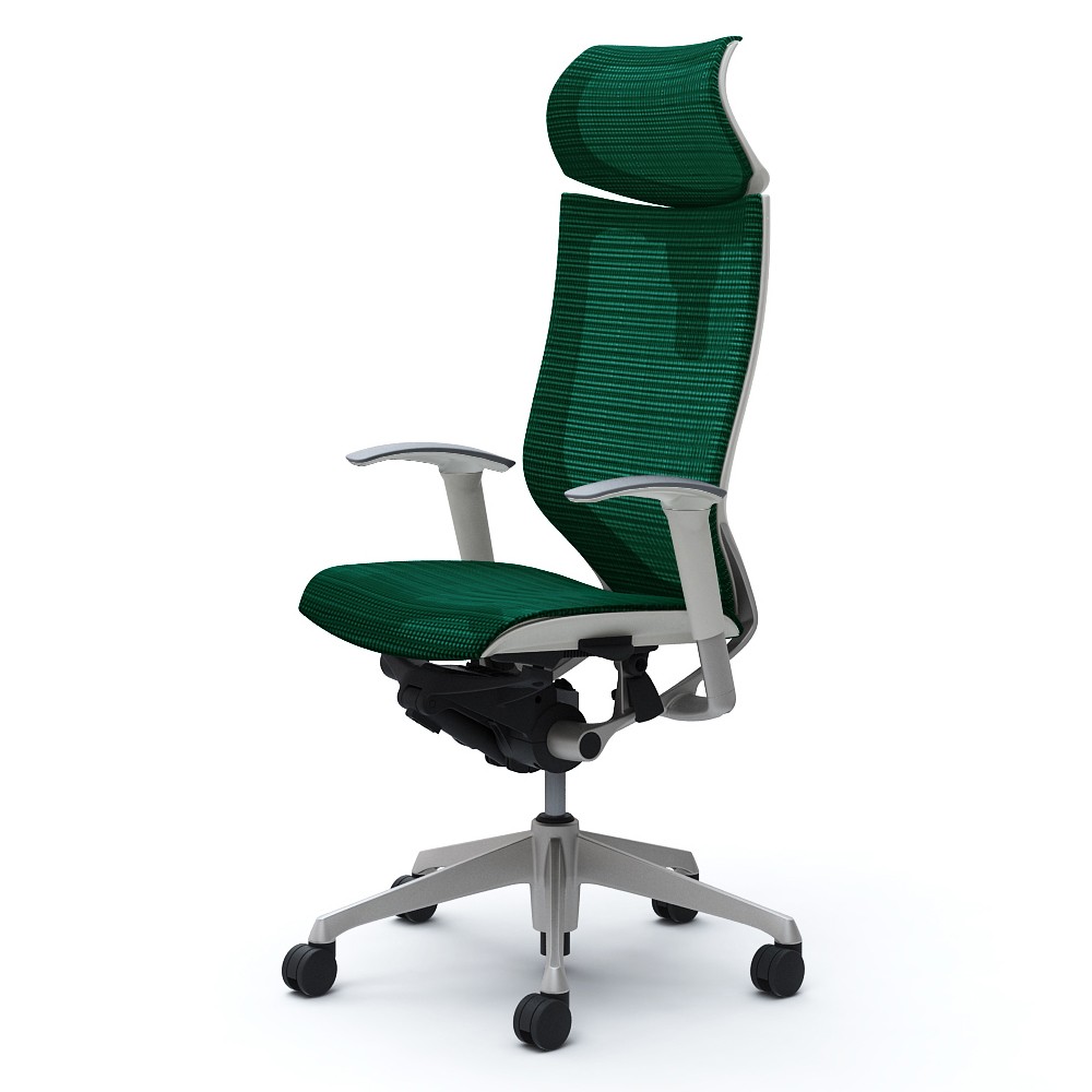 オカムラ バロン チェア 椅子 エクストラハイバック 可動ヘッドレスト 座メッシュ 可動肘 シルバーフレーム ホワイトボディ CP81CW