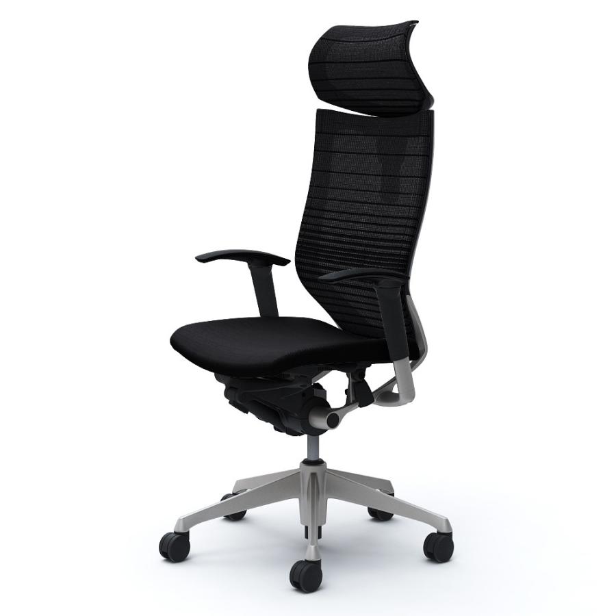オカムラ バロン チェア 椅子 EXハイバック 可動ヘッドレスト グラデーションサポートメッシュ クッション 可動肘 シルバーフレーム ブラックボディ CP81DR｜officecom｜02