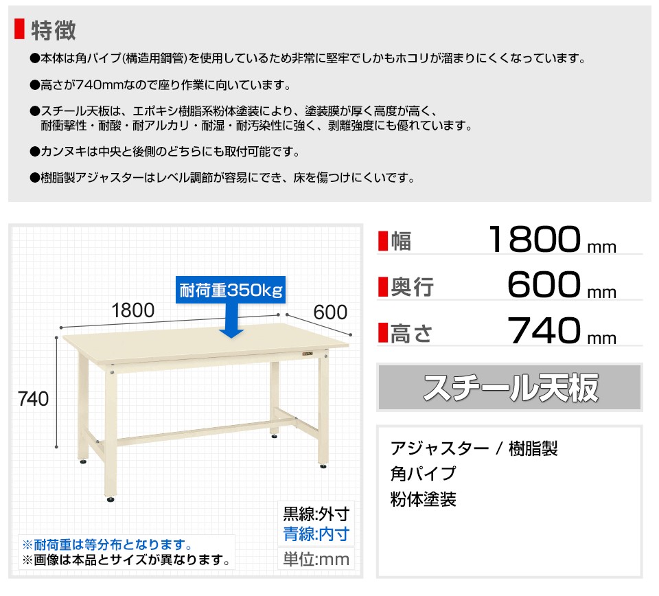 低価新品 サカエ 軽量作業台 作業机 KKタイプ KK-68SN 幅1800×奥行600