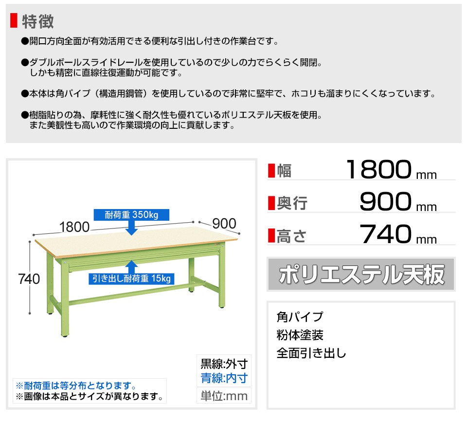収納付き 全面引出し 構造用鋼管使用 収納付き 堅牢構造 堅牢構造 Kk 70nz 作業台 作業台 サカエ 幅1800 奥行900 高さ740mm Ske Kk 70nz オフィス家具通販のオフィスコム