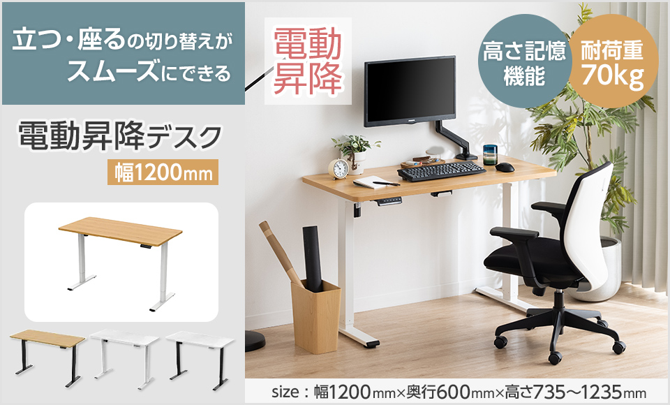 法人様限定 昇降式デスク 電動昇降デスク W1200 シングルモーター 天板