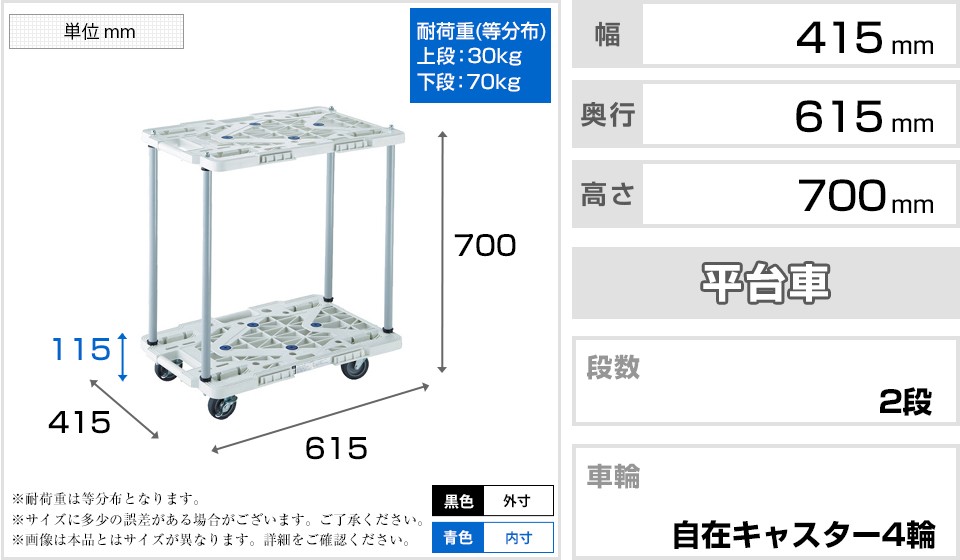 【キャスター】 TRUSCO 2段式台車 幅415×奥行615×高さ115(全高700)mm ハンドル無 4輪自在 MPK-6020J オフィス家具通販のオフィスコム - 通販 - PayPayモール キャスター
