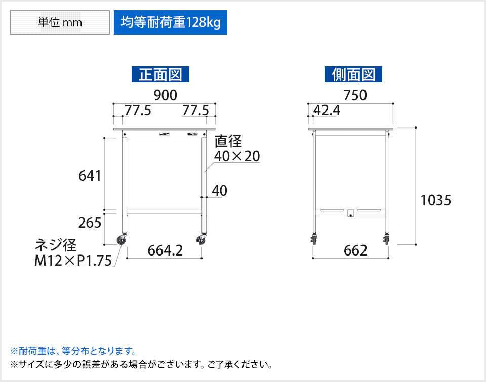 上等 山金工業 ワークテーブル ワンタッチ移動タイプ SUPUH-1290TT-WW