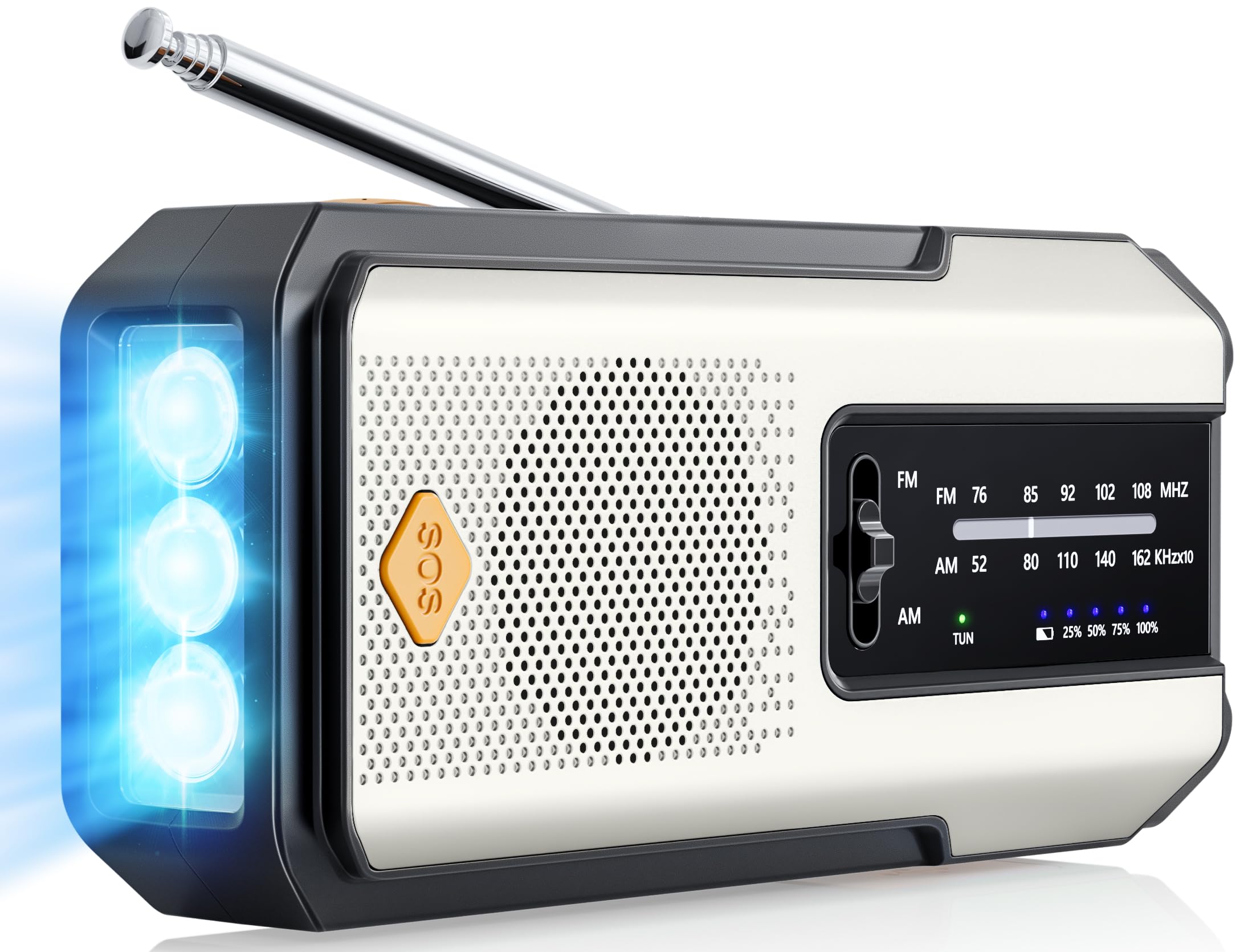 多機能防災ラジオ ソーラー充電 AM/FM/WB対応 大容量2000mAh