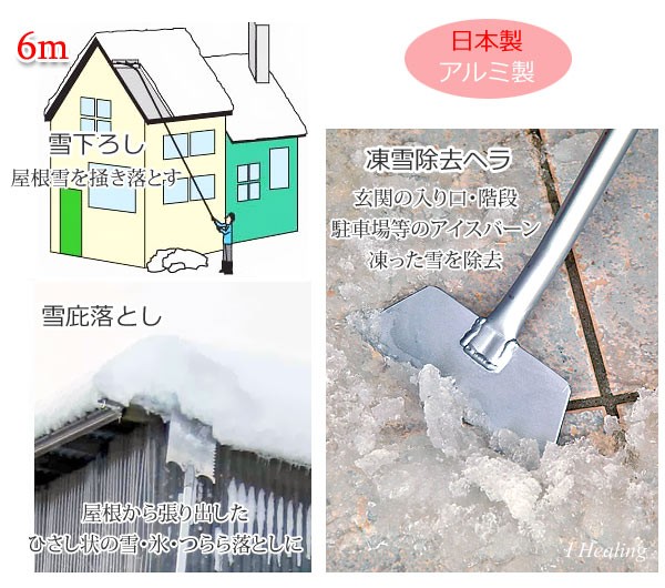 楽らく雪下ろし 6m 雪庇落としプラス凍雪除去 トリプルセット 角度調節付 日本製 雪おとし 雪おろし 送料無料 :ti-021:OG-LAND -  通販 - Yahoo!ショッピング