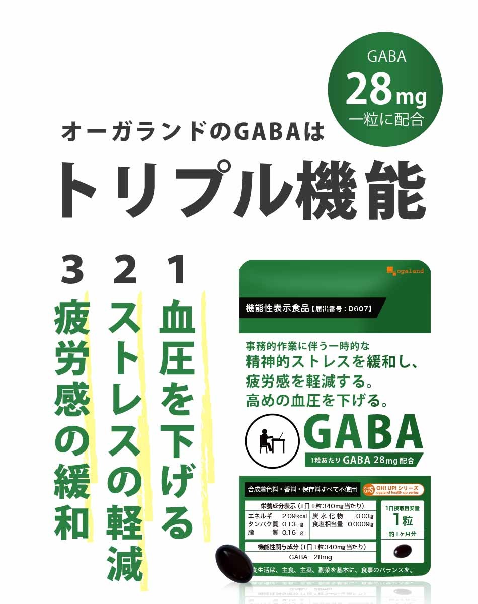 オーガランド GABA 約2ヶ月分 ギャバ配合 機能性表示食品 サプリメント