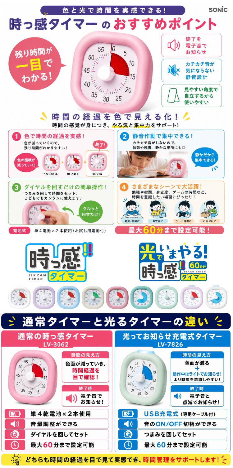 正規販売店】ソニック リビング学習 60分計/30分計 トキ・サポ 時っ感