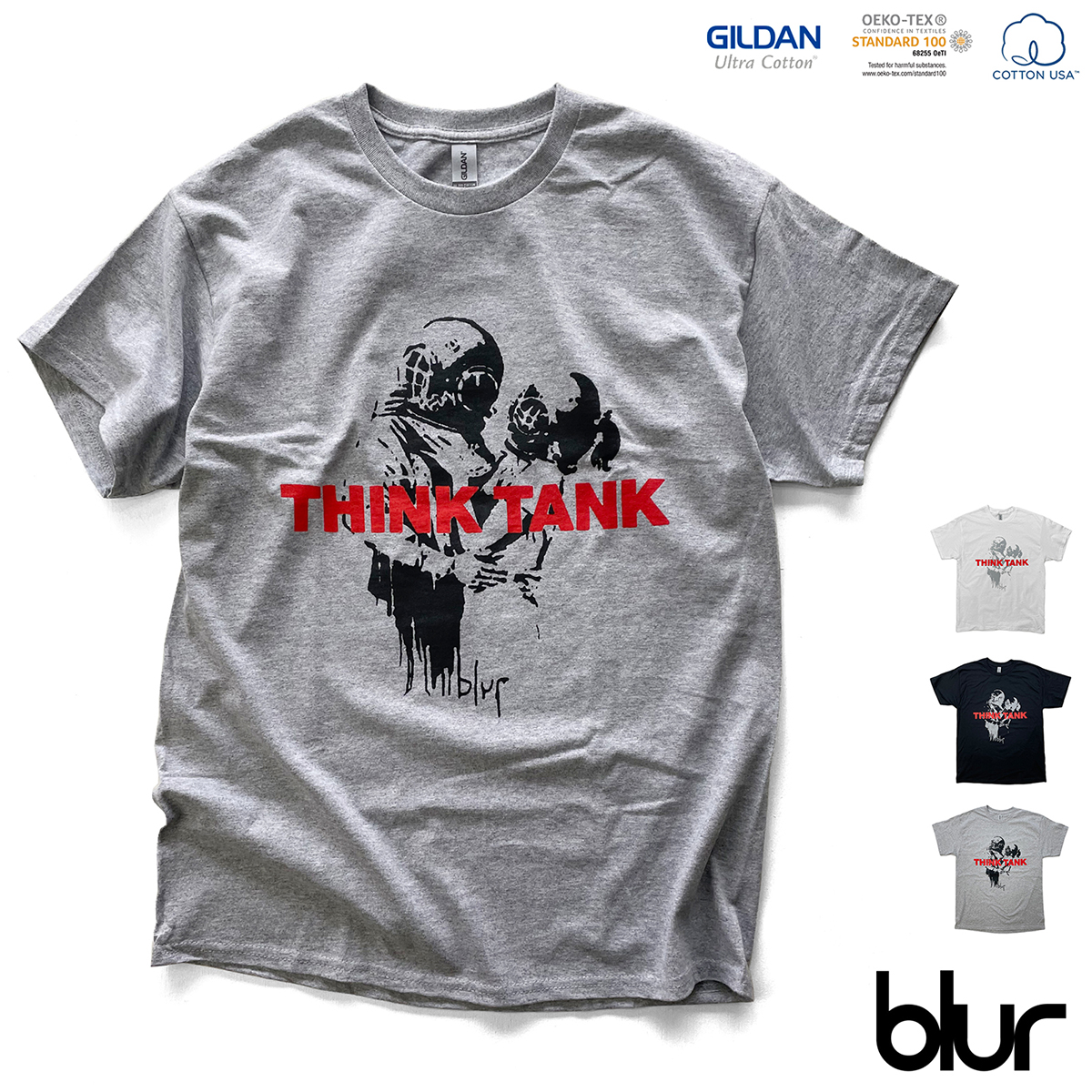 blur「THINK TANK」【BANKSY】ブラー　シンクタンク　バンクシー　Tシャツ　T-shirts 音楽Tシャツ　バンドTシャツ 【GILDAN Ultra Cotton 6.0 oz】American fit｜oguoy｜03
