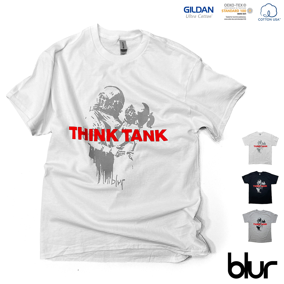 blur「THINK TANK」【BANKSY】ブラー　シンクタンク　バンクシー　Tシャツ　T-shirts 音楽Tシャツ　バンドTシャツ 【GILDAN Ultra Cotton 6.0 oz】American fit｜oguoy｜02