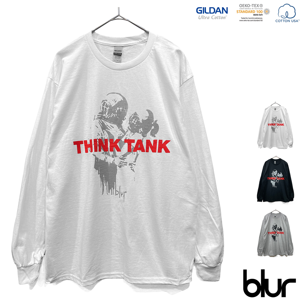blur「THINK TANK」　BANKSY　ブラー　バンクシー　ロンT　長袖Tシャツ　音楽Tシャツ　バンドTシャツ 【GILDAN Ultra Cotton 6.0 oz】American fit｜oguoy｜02