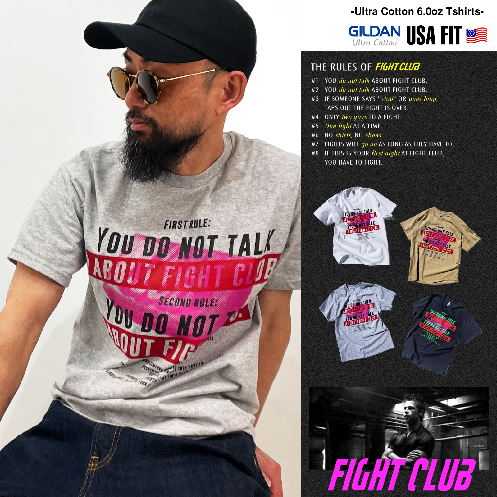 ファイトクラブ 「RULE」 FIGHTCLUB 映画Tシャツ 90s カルトムービー 