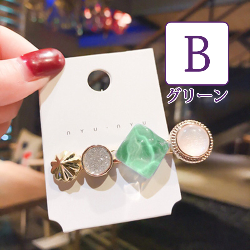 カラーストーンヘアクリップ1個 ヘアアクセサリー クリップ 髪どめ