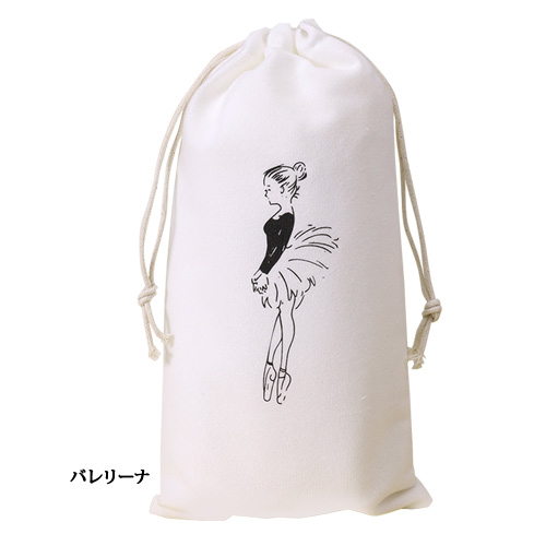 トウシューズプリントのバレエシューズ入れ巾着 ホワイト