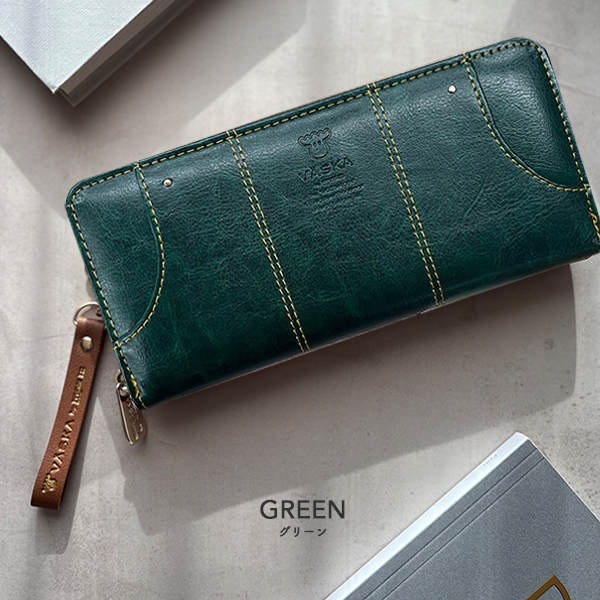 moz 本革長財布　グリーン moz（モズ） VASKA by moz 財布 長財布 レディース ブランド 使い