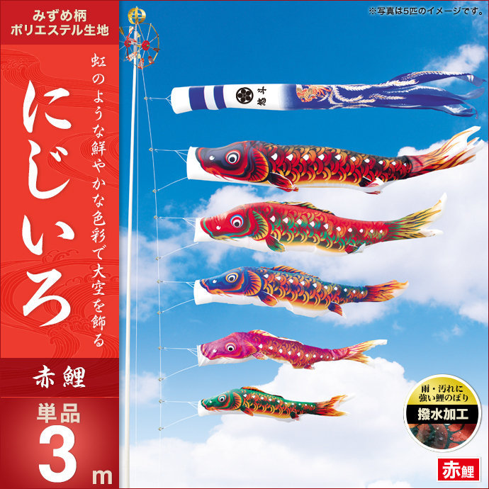 こいのぼり 庭園用 キング印 鯉幟 2019年新作 にじいろ 赤鯉3m 単品 代引き熨斗不可