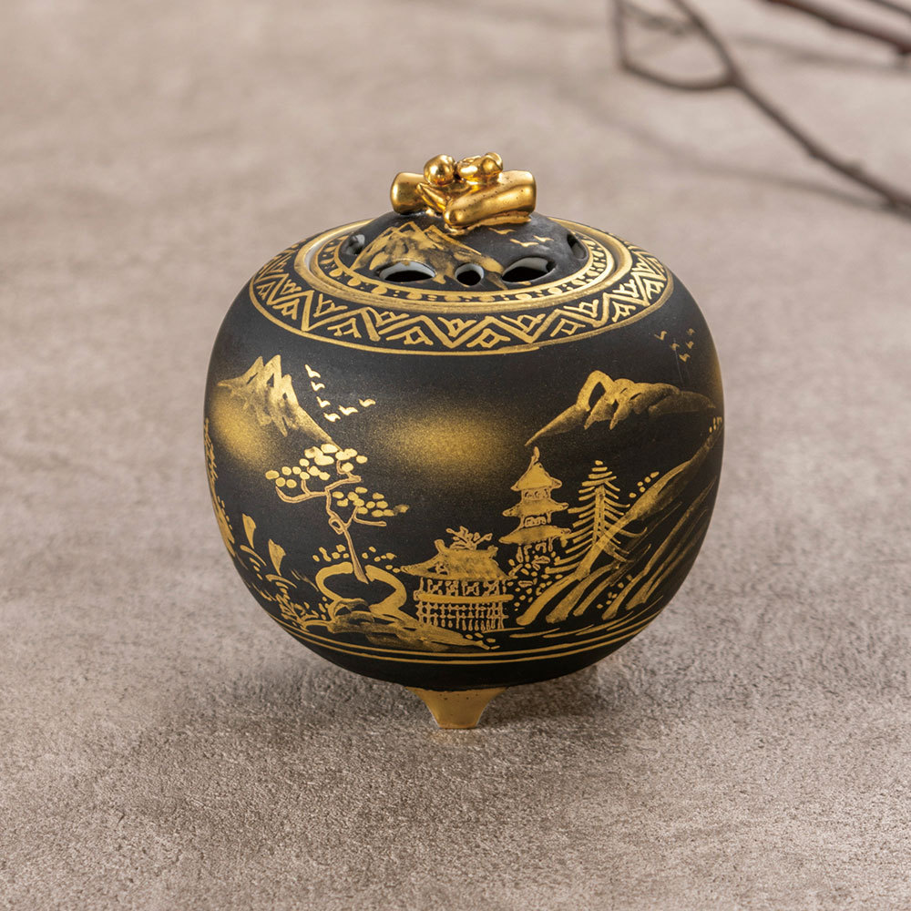 九谷焼 3.5号香炉 ダマシン山水 香炉 仏具 陶器 : 人形広場