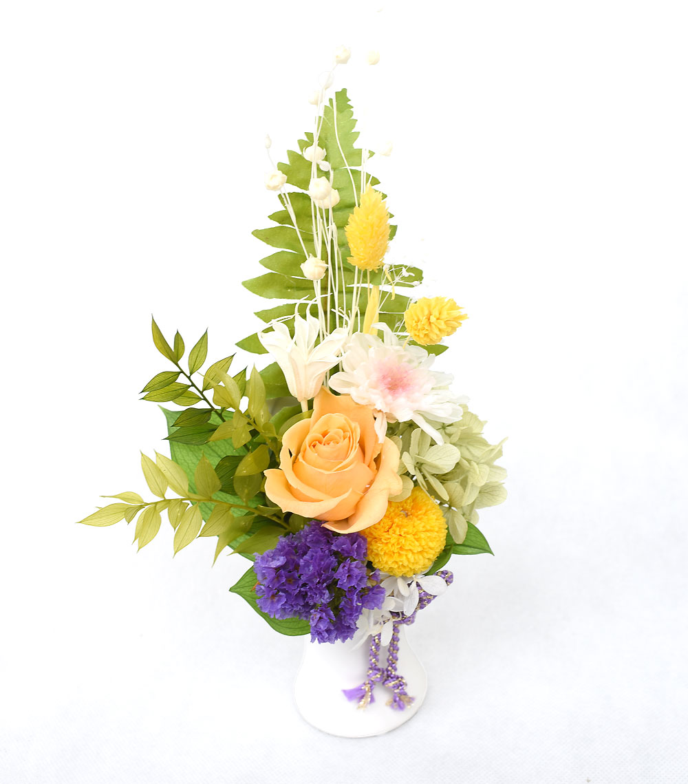 お供え プリザーブドフラワー プリザ仏花 花器付き 1個 はな 供花 仏花 仏壇 水やり不要 花 アレンジメント 命日 お悔やみ 花 お盆 初盆 新盆 お彼岸 プリザ | プリティ マーメイド | 02