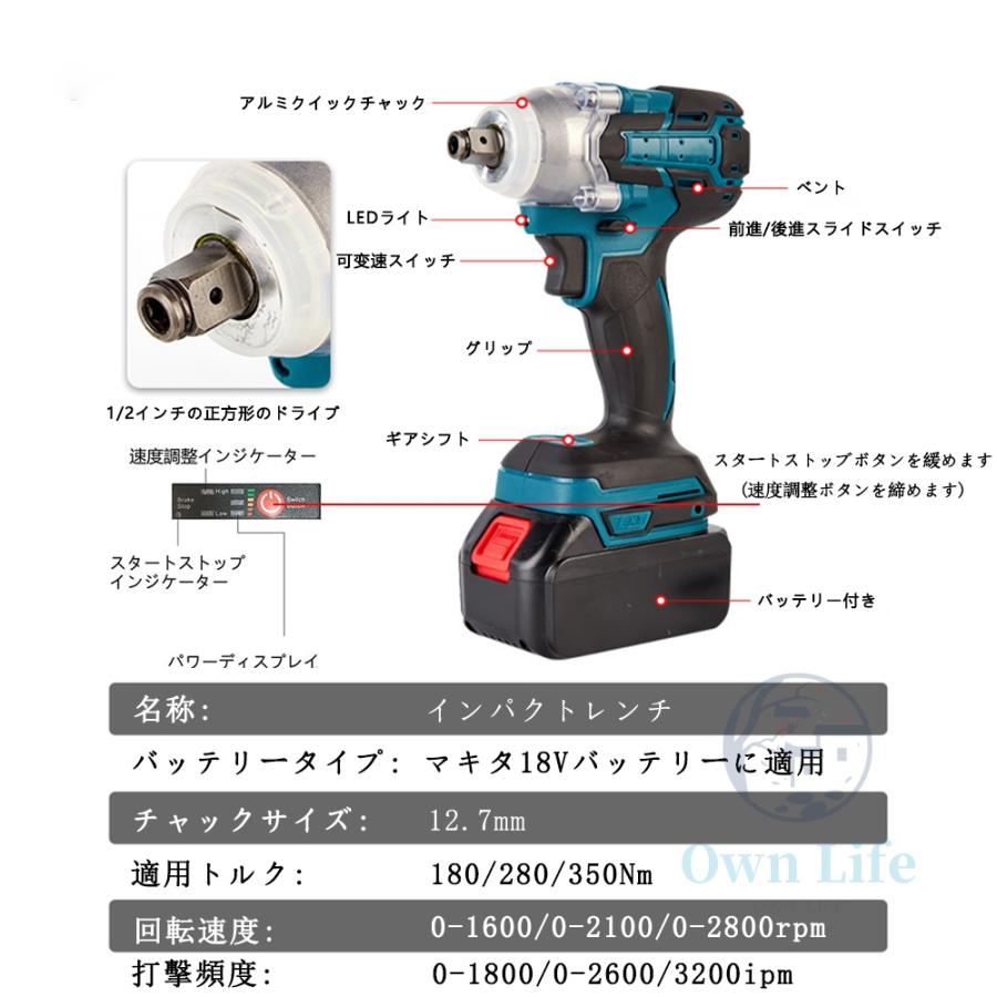 電動インパクトドライバー タイヤ交換 マキタ18vバッテリー対応 1