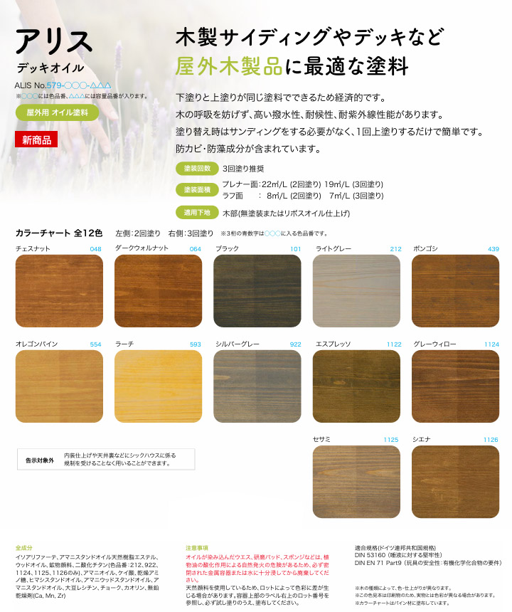 アリス カラーオイル 593/ラーチ 0.75L(約6〜15平米/2回塗り) 耐久性