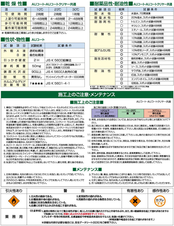 AUコート 常備色 艶有り 15kgセット 東日本塗料/コンクリート床
