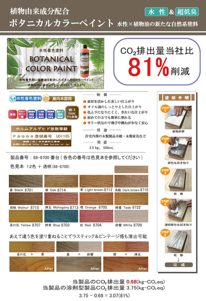 ボタニカルカラーペイント 各色 500ml 自然塗料 木材 水性塗料 オイル 