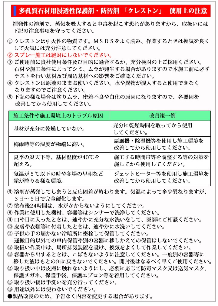 大橋塗料 Yahoo!店 - クレストン(多孔質素材用浸透性防汚剤)（壁面