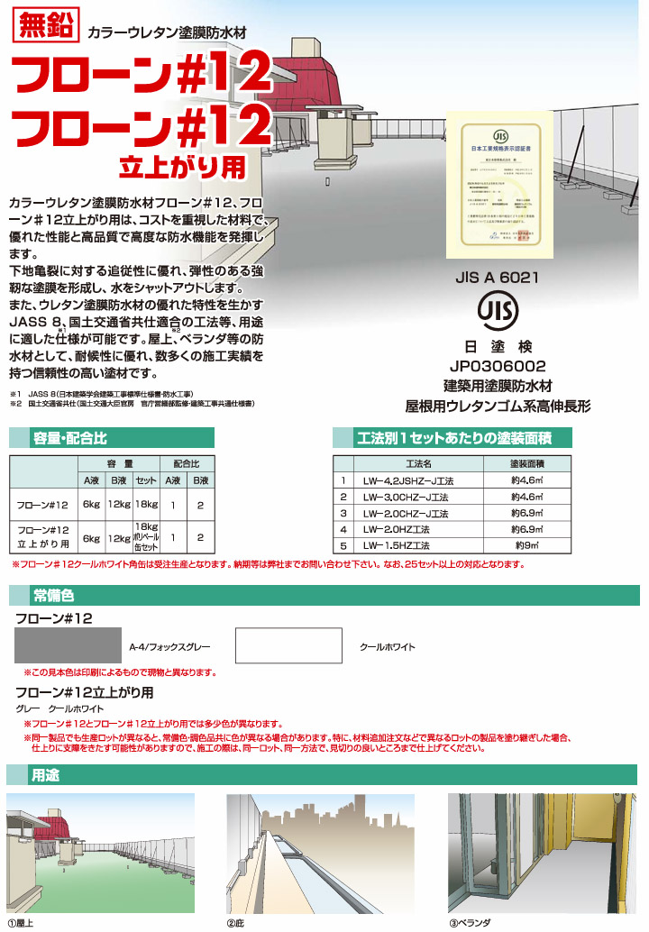 フローン#12 フォックスグレー ポリペール缶 18kgセット 屋上用 