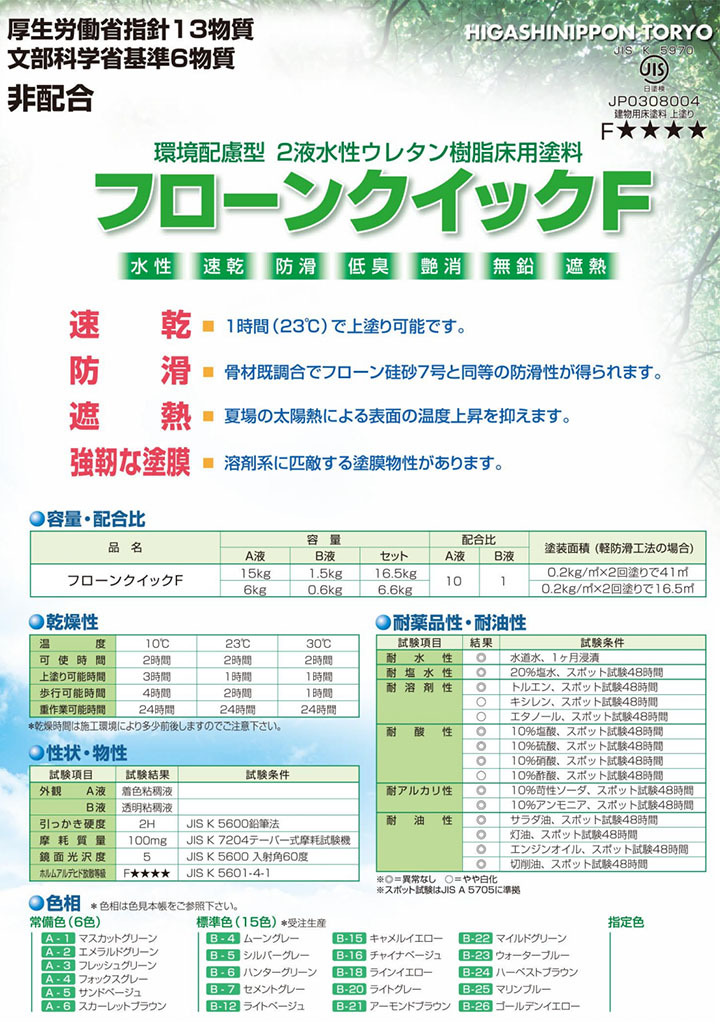 フローンクイックF(防滑材既調合) 常備色 艶消し 16.5kgセット 東日本