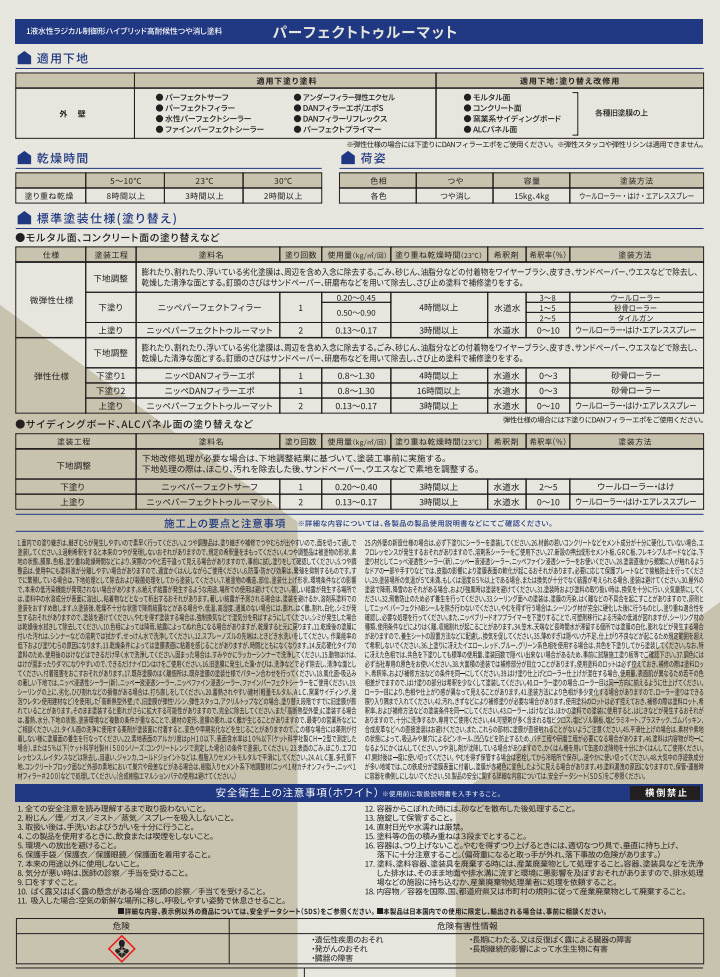 パーフェクトトゥルーマット 淡彩色 艶消し 15kg(約88〜115平米/2回塗り)　1液 艶消し 水性 マット 内外装 パーフェクトシリーズ 高耐候性 日本ペイント｜ohhashi-paint｜11