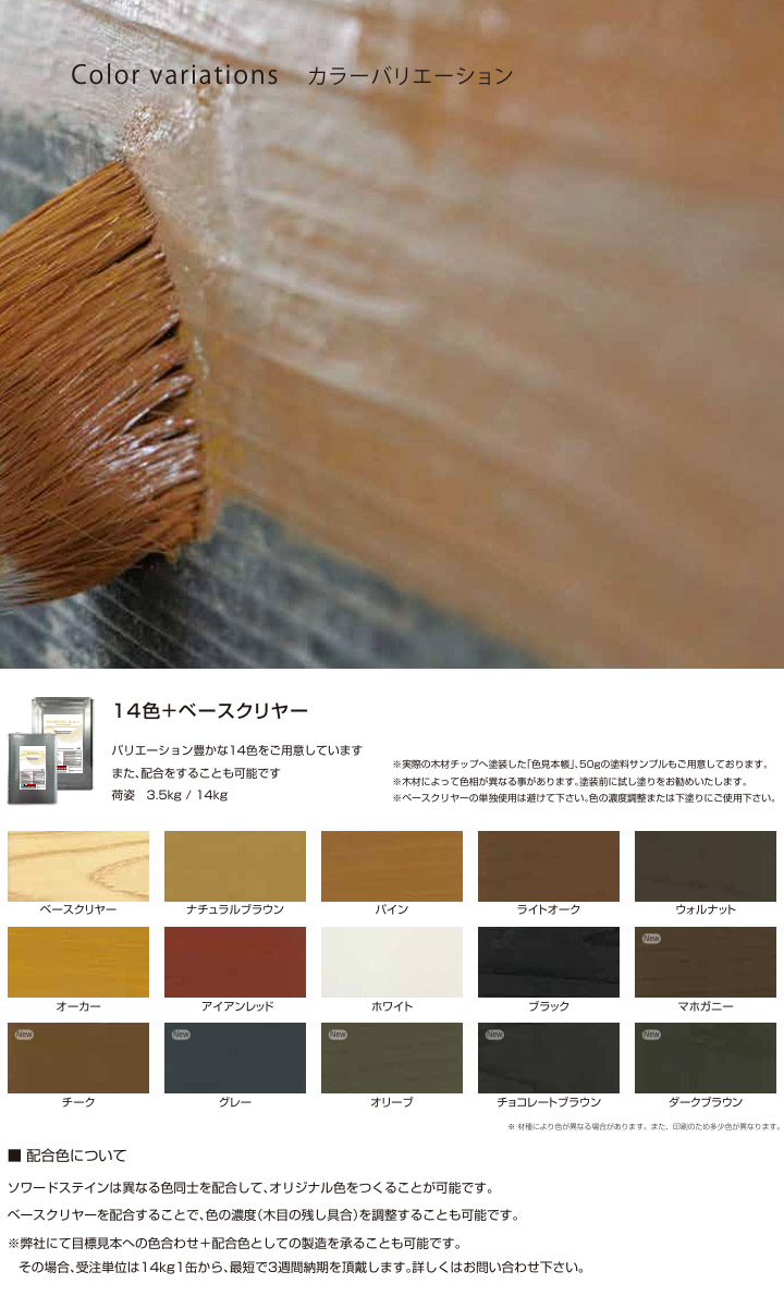 ソワードステイン パイン 艶消し 14kg(約100平米/2回塗り) 屋外用 水性