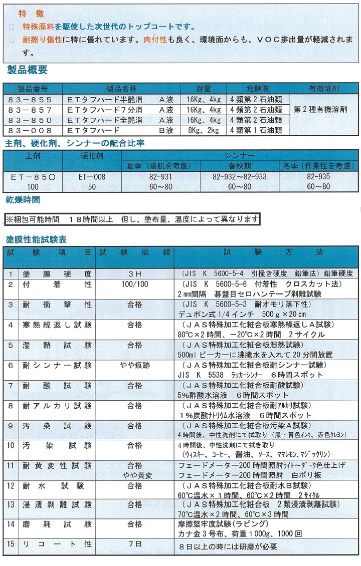 ETタフハード（上塗り塗料）6kgセット（A液4kg・Ｂ液2kg） 送料無料