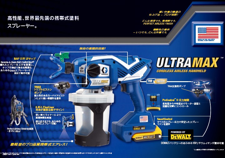 グラコ ULTRA MAX コードレスエアレスハンドヘルド 水性・溶剤両用