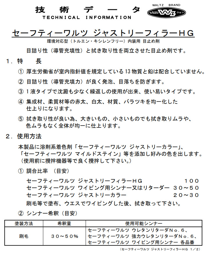 SW ジャストリーフィラーHG 18kg セーフティーワルツ大谷塗料 目止め剤