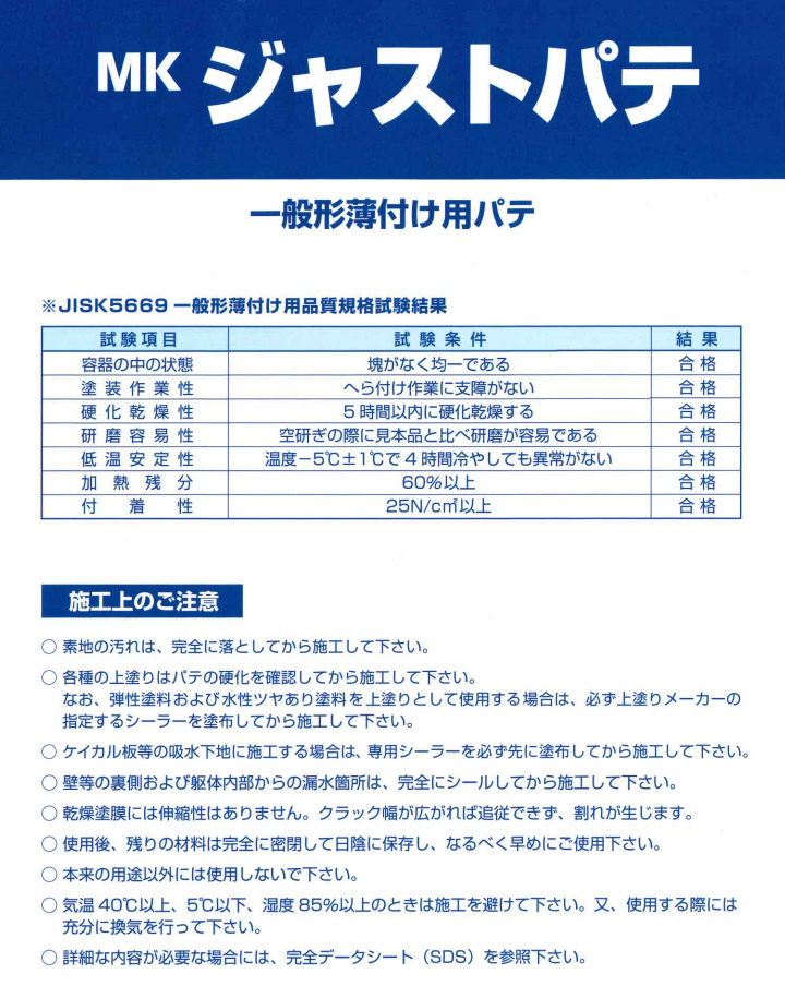 メーコー MK ECO ジャストパテ 12L 内装用 合成樹脂パテ 上パテ 薄付け 