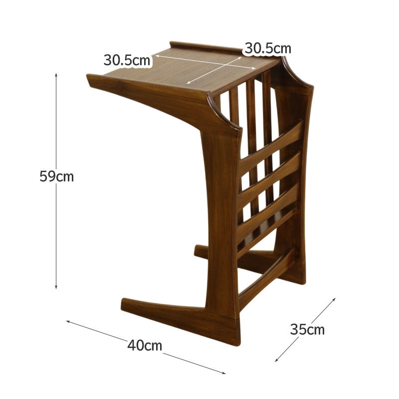 サイドテーブル チーク材 無垢材 天然木 コの字 木製 マガジンラック