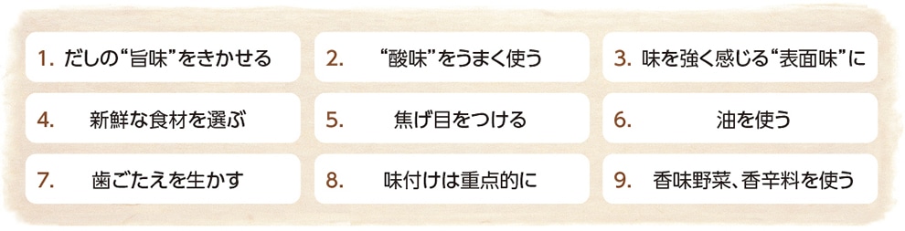 おいしく減塩を達成する９つのポイント