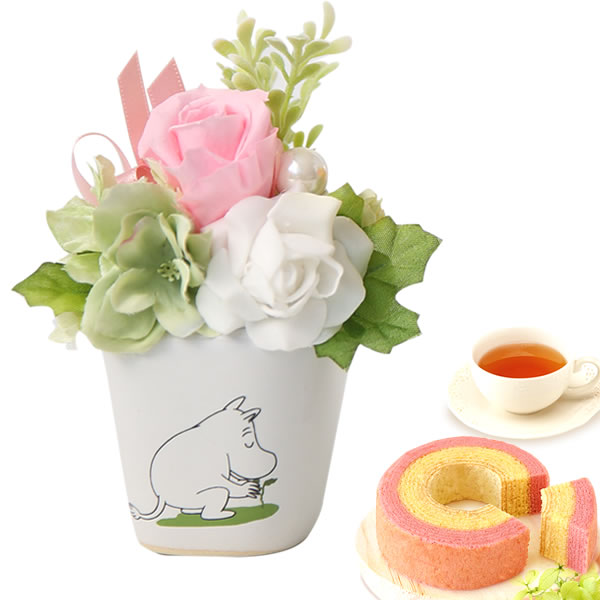 誕生日プレゼント お祝い プレゼント ムーミン ギフト 花 花とスイーツ プリザーブドフラワー 洋菓子 お菓子 バラ 女性 40代 50代 60代 70代 | おいもや | 02