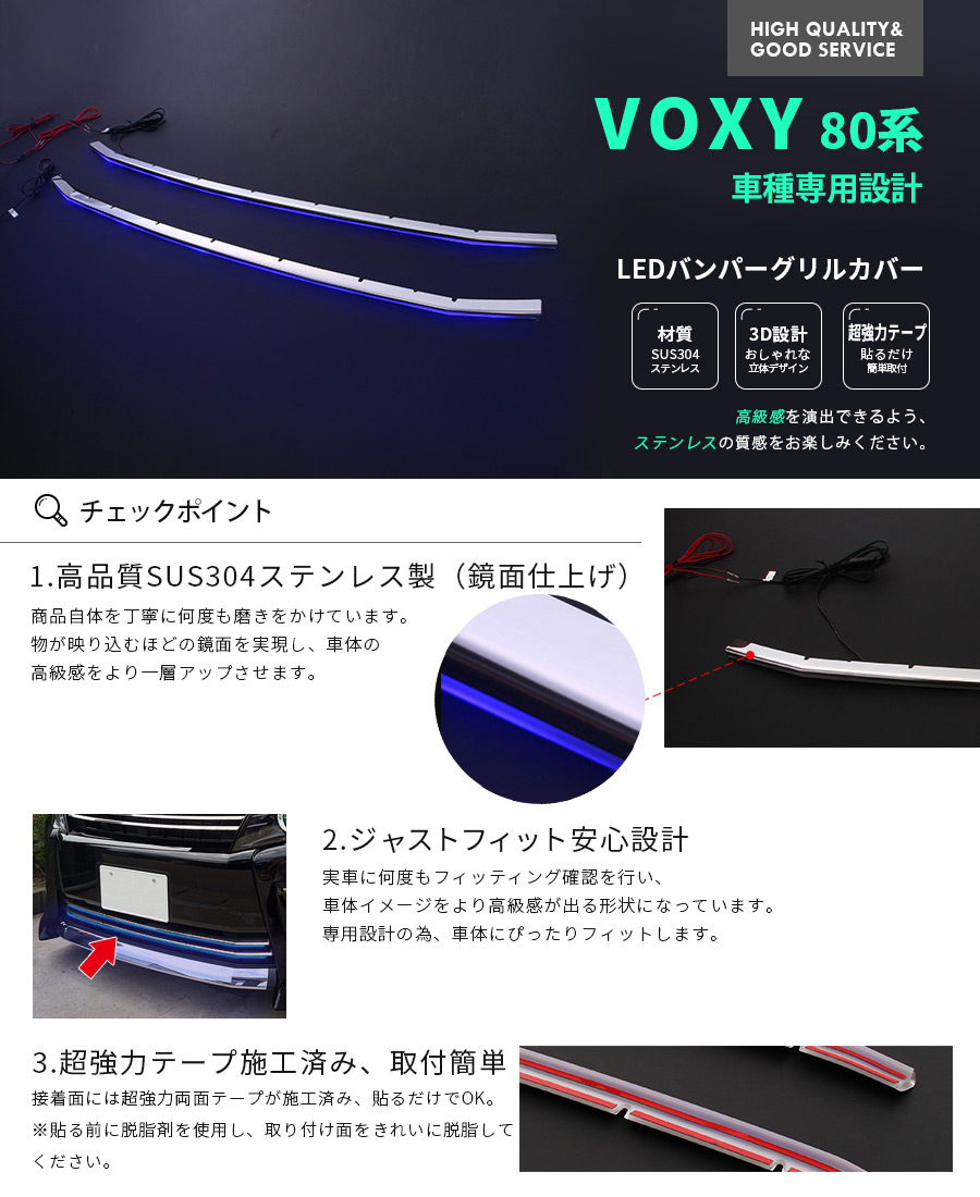 SALE ヴォクシー 80系 ステンレス+ABS製 ブルーLED付き