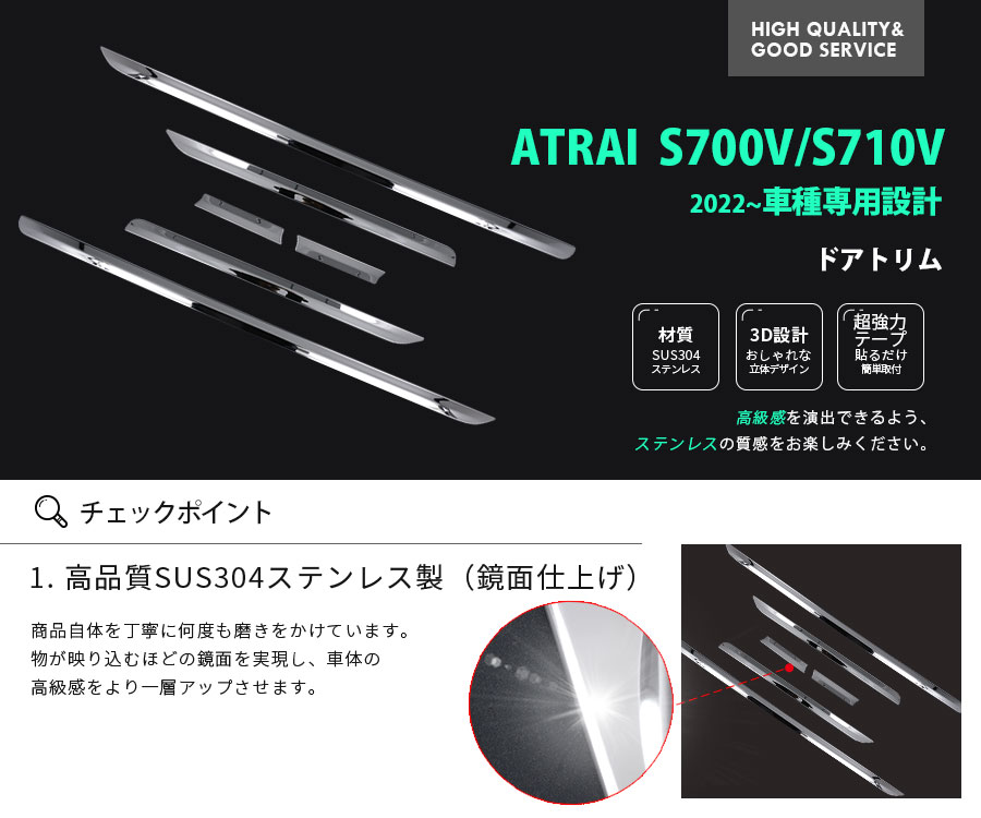 5☆好評 DAIHATSU ATRAI ダイハツ アトレー S700V S710V 2022年 サイドドアトリム 鏡面仕上げ 外装 DIY 6PCS  5650 notimundo.com.ec