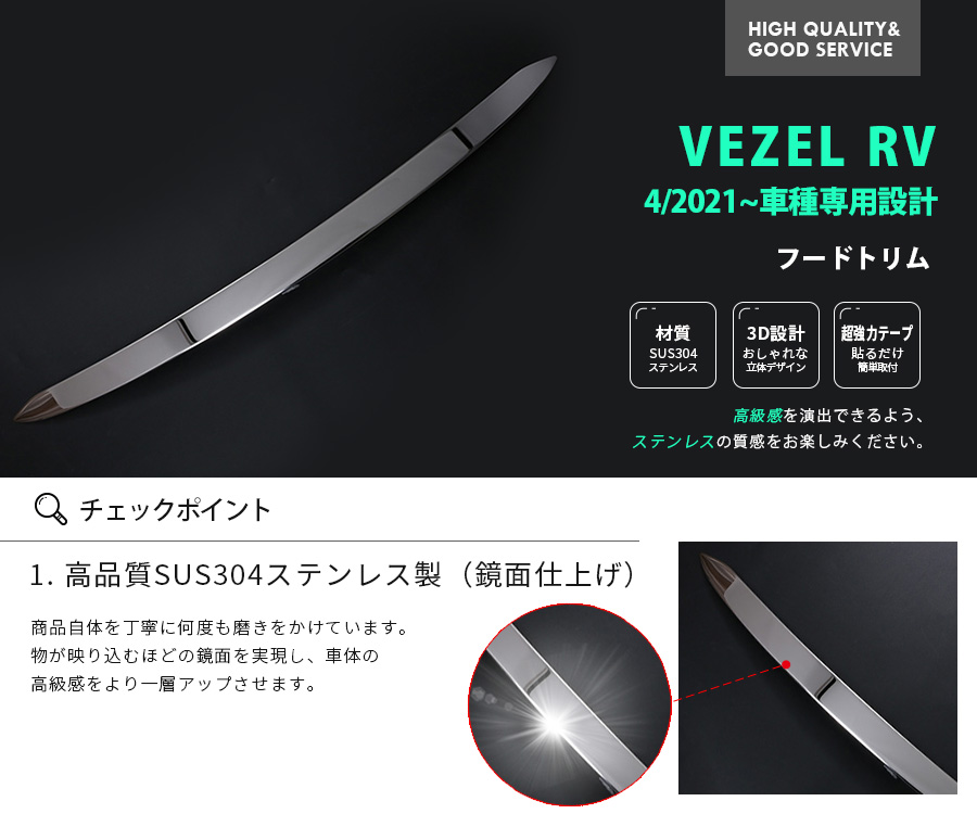 ホンダ 新型 ヴェゼル RV系 2021年4月〜 フロントフードトリム
