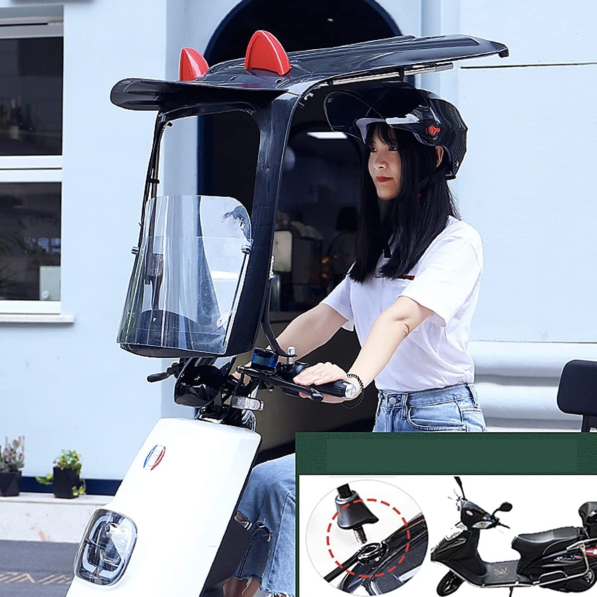 電気自動車 バイク レインカバー 雨除け 日よけ  ユニバーサル電動バイクサンシェードカバー、スクーター雨防水カバー、バッテリーカーキャノピー傘カバー、サン